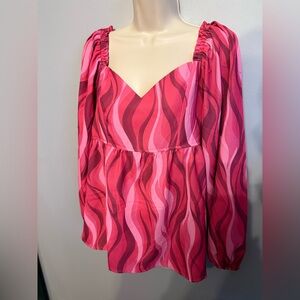 Elegant Pink Wave Pattern Blouse